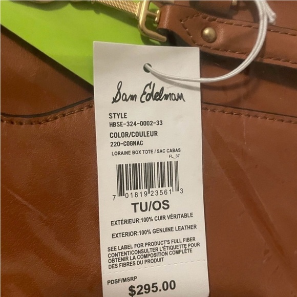 NEW SAM EDLEMAN LORAINE COGNAC LEATHER BOX SHOULDER BAG TOTE NWT!! - Picture 7 of 9
